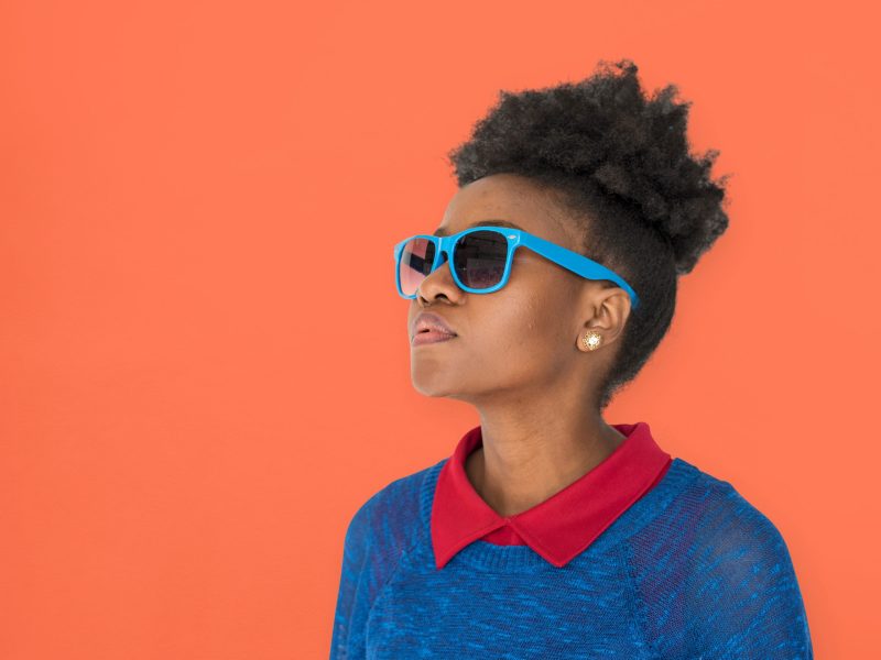 a woman wearing glasses