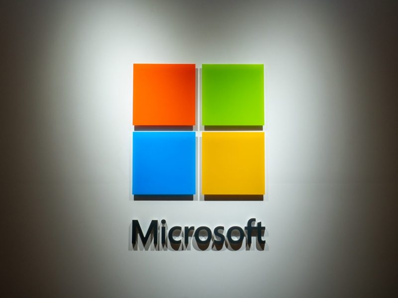 Microsoft’s logo is seen at one of their authorized reseller stores in Pudong, Shanghai on April 18, 2019. (Image credit: TechNode/Eugene Tang)