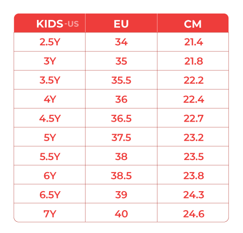 Kids to men shoe size - GS chart NSB