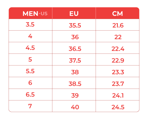 Men shoe size chart NSB